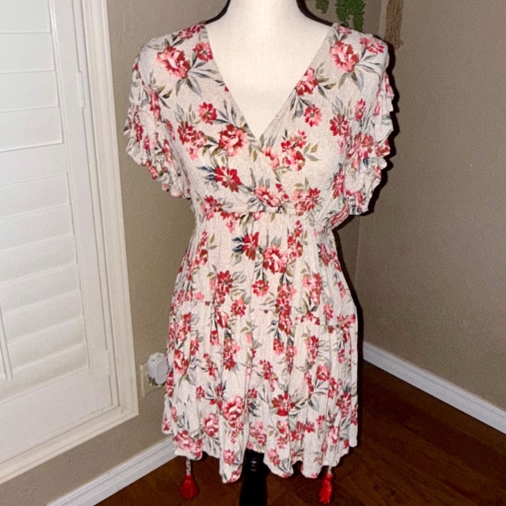 Angie Floral Print Rayon Mini Dress - Size S